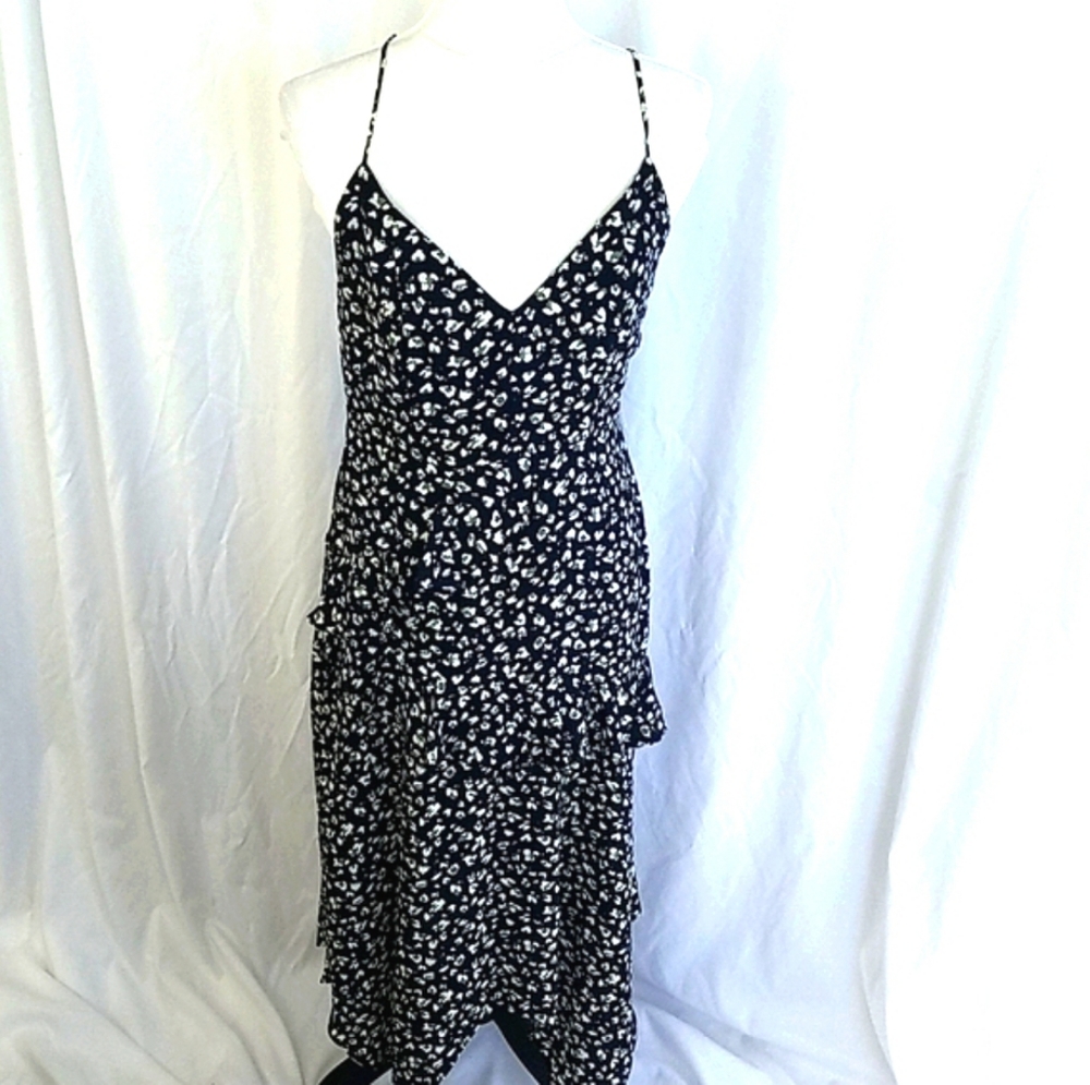 Trixxi Blue Junior's Ruffled Printed V Neck Midi Sheath Dress Size 9